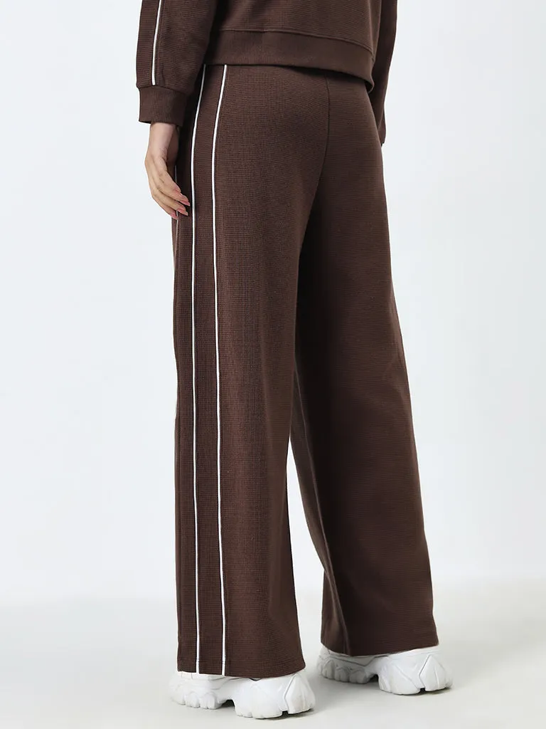 Studiofit Brown Waffle-Texture High-Rise Cotton Track Pants