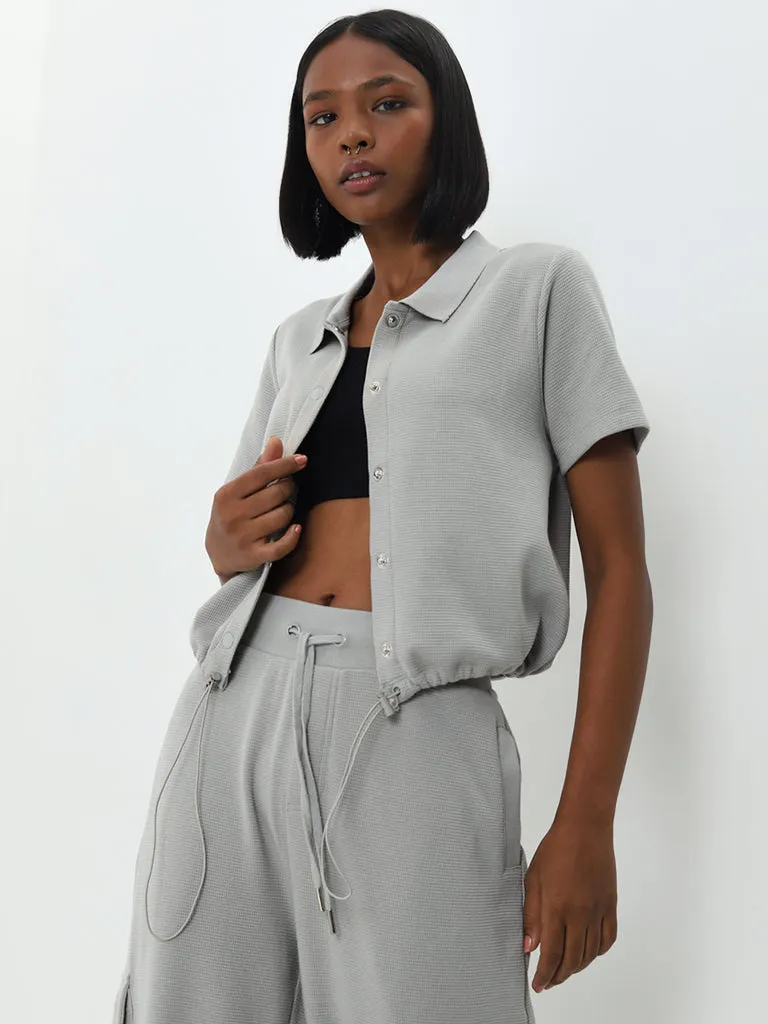 Studiofit Light Grey Waffle-Textured Cotton Jacket