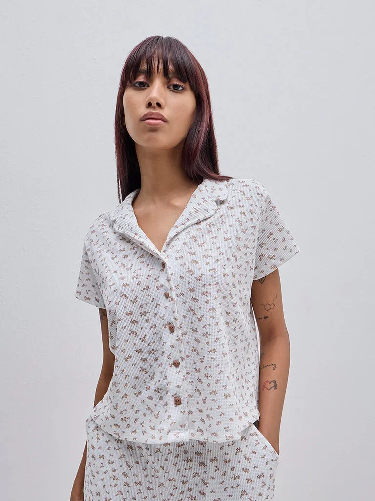 Superstar White Printed Cotton Blend Shirt