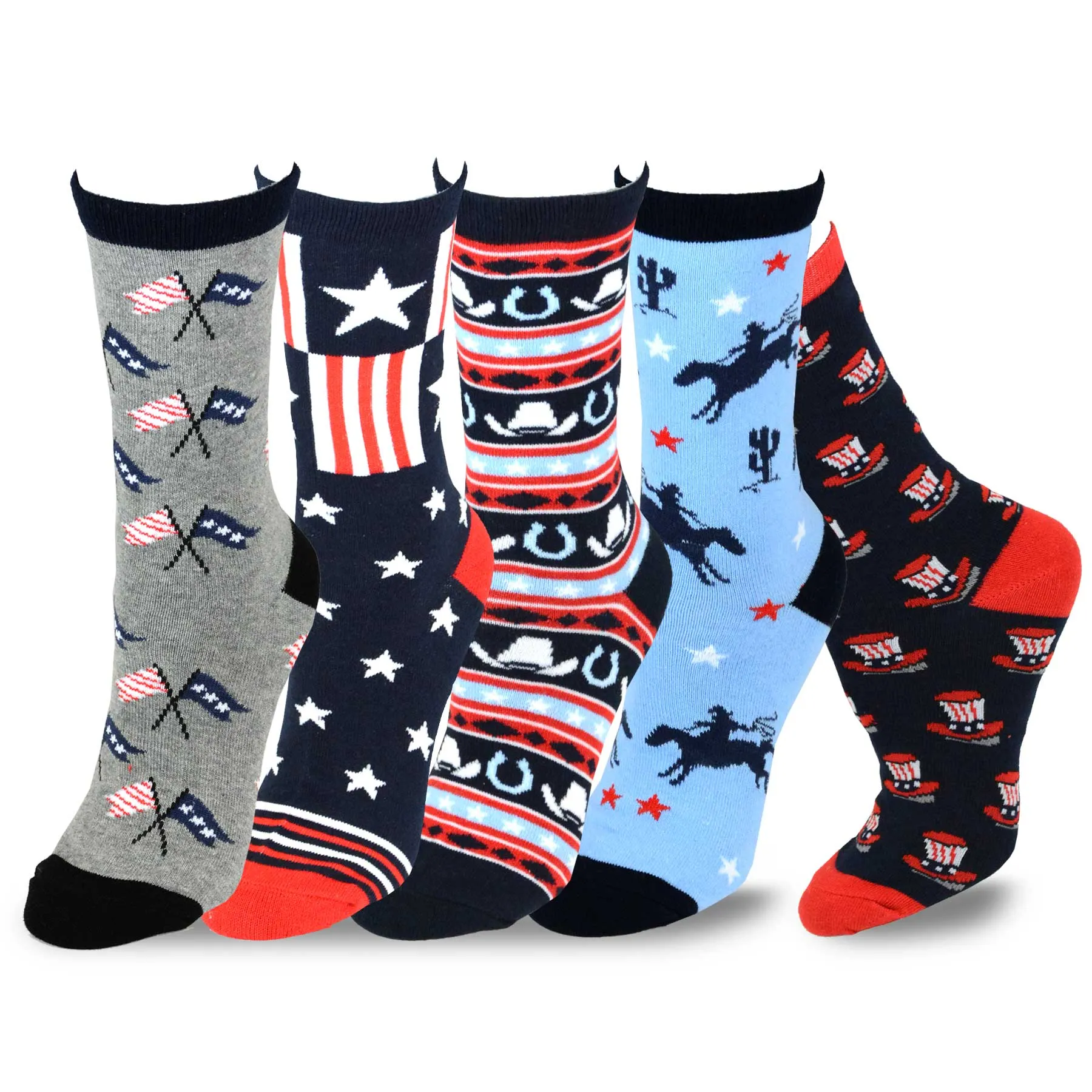 TeeHee Socks Women's 4th of July Cotton Crew Patriots 5-Pack (11804)