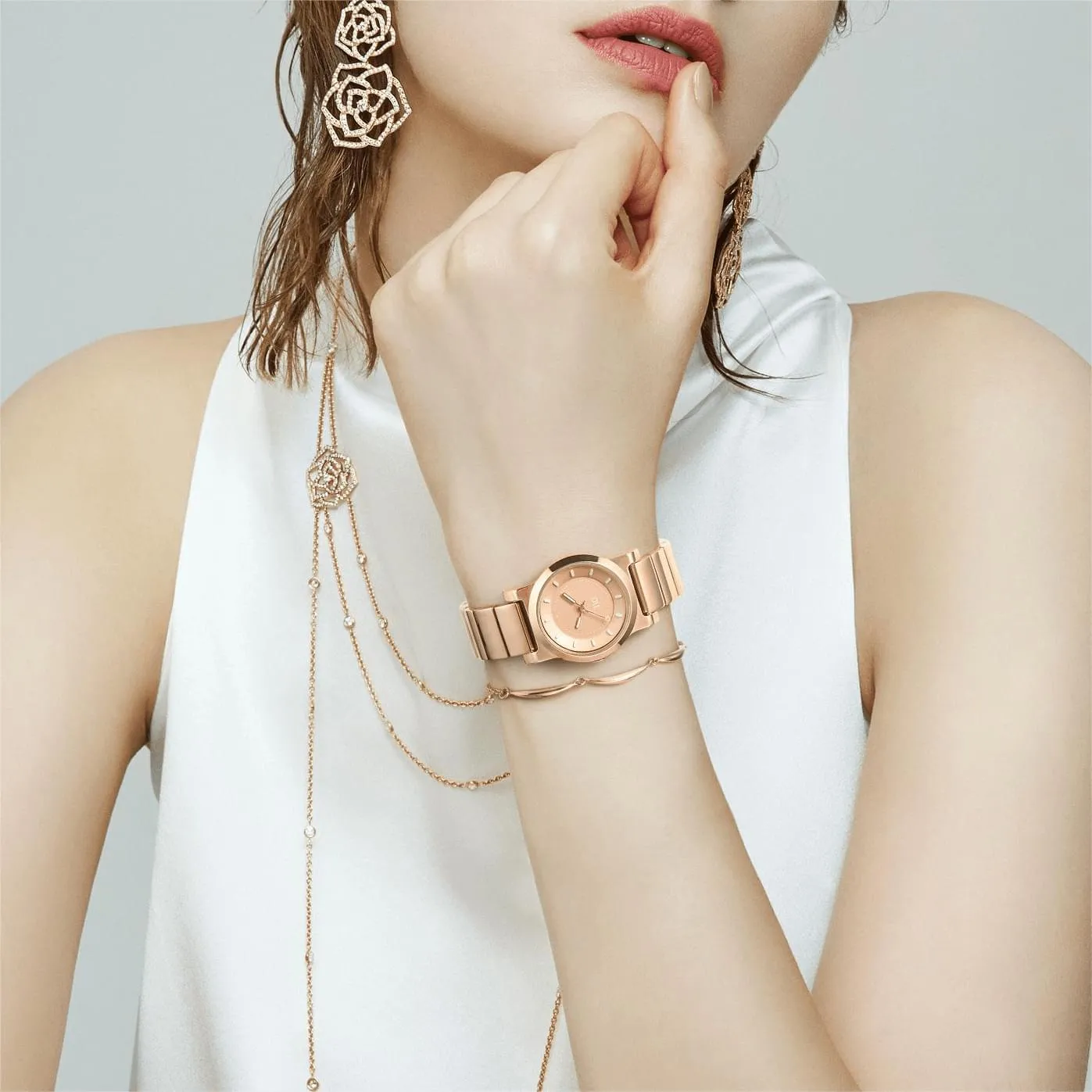 TID No.4 Watch for Women / 28mm Rose Gold Dial / Rose Gold Metal Strap