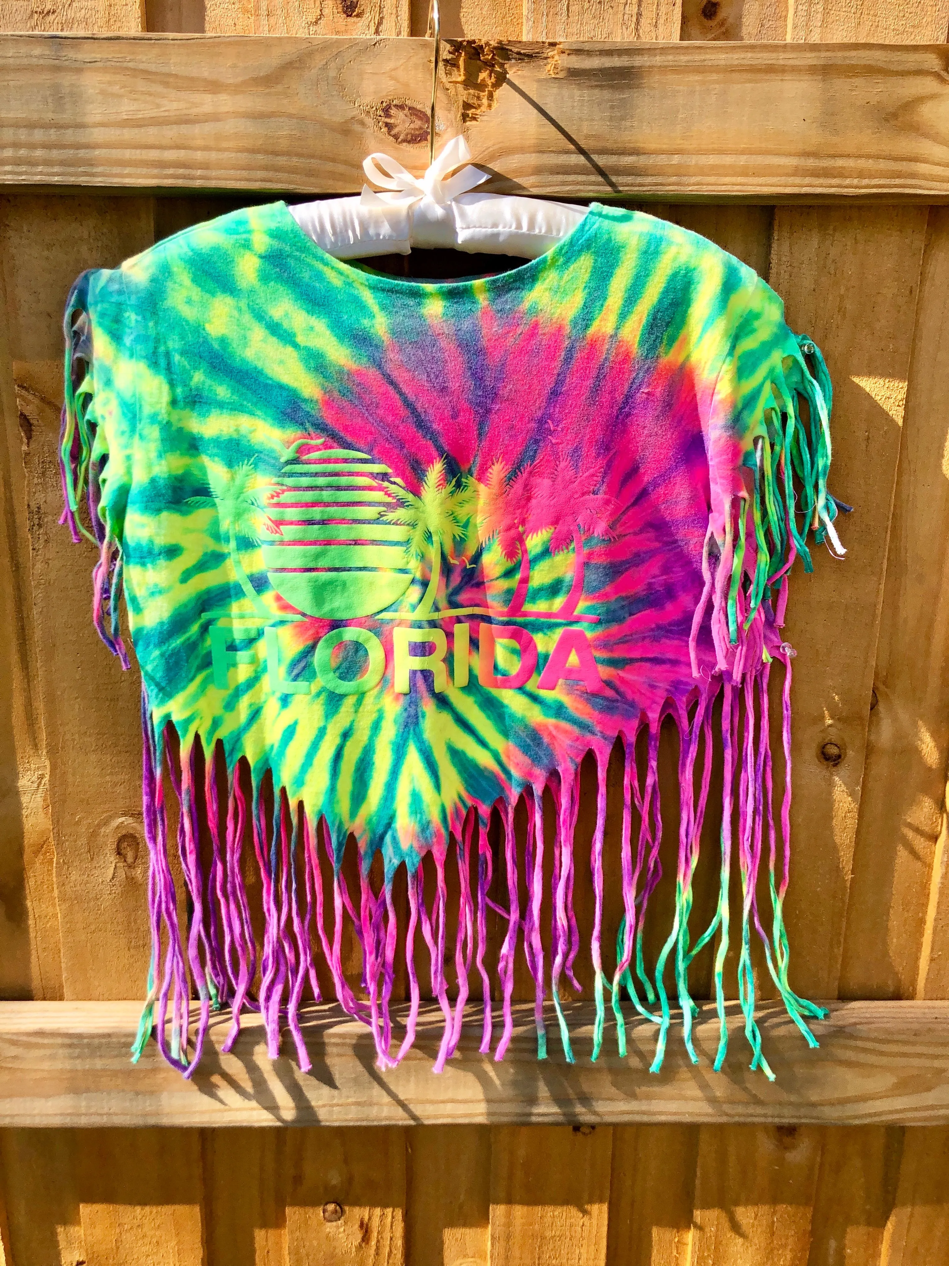 VINTAGE: Neon Tie-Dye Fringe T-Shirt