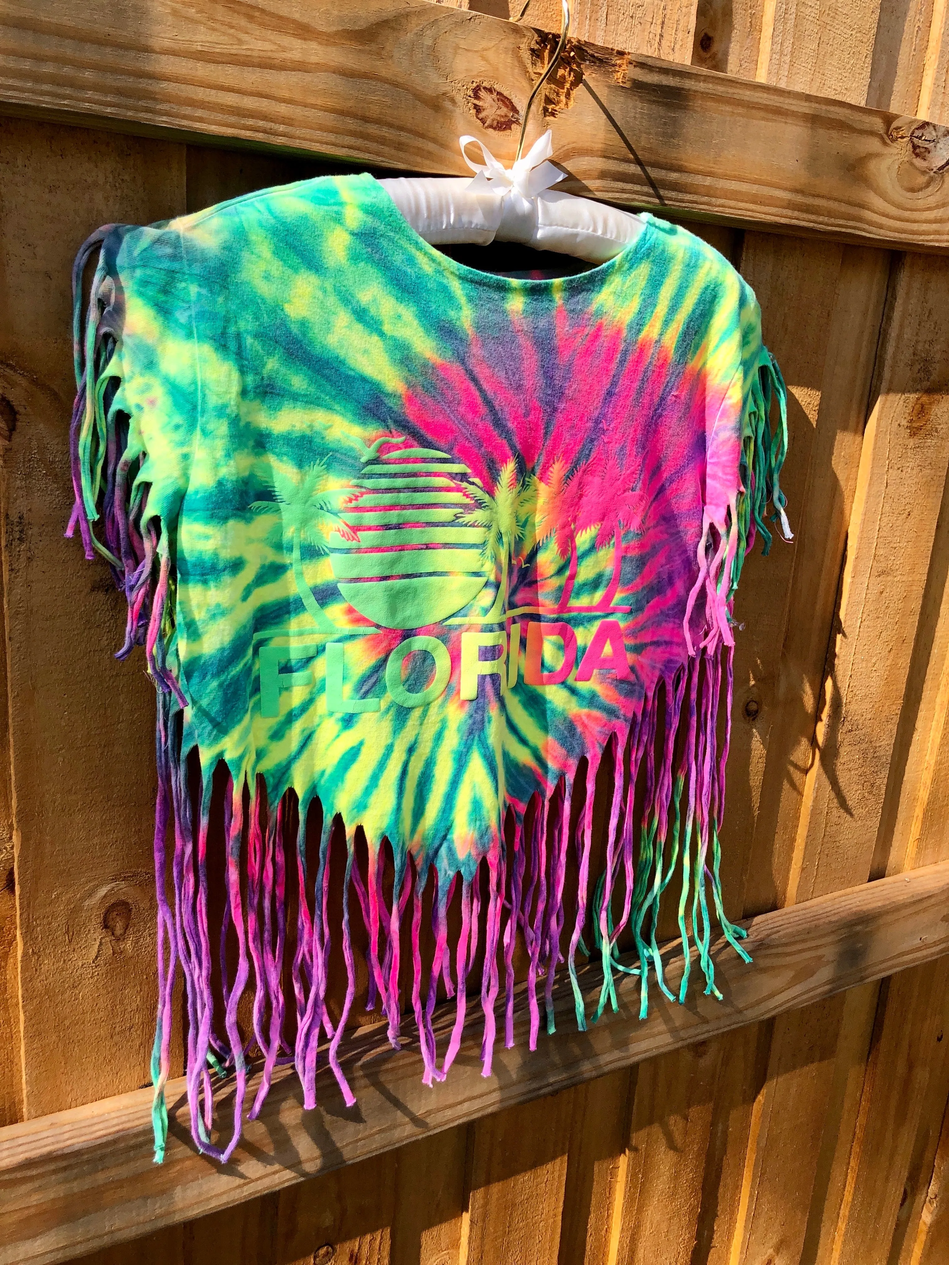 VINTAGE: Neon Tie-Dye Fringe T-Shirt