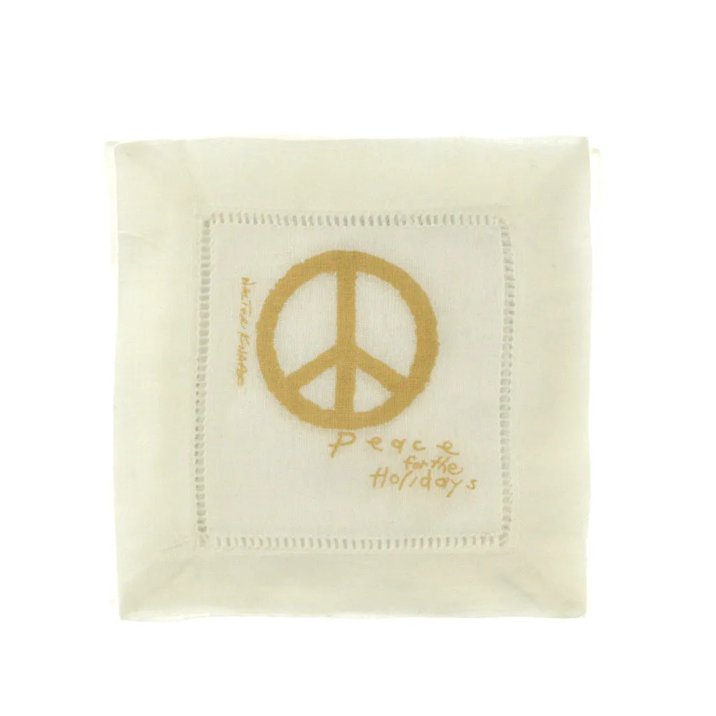 Walter Knabe Hand Printed Cocktail Napkin Set Peace For The Holidays Gold